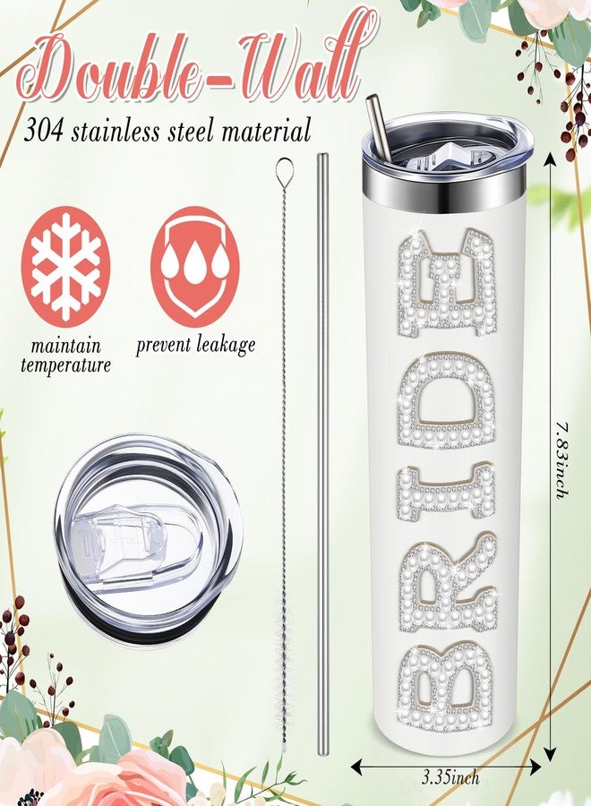 Zhehao Bride Cups Tumbler 20 oz Bachelorette Gift for Bride Tumblers Stainless Steel Mrs Cup with Lid Straw Bridal Gifts Mrs Water Bottle for Bridal Shower Engagement Party(White,Pearl Bride) - Image 2